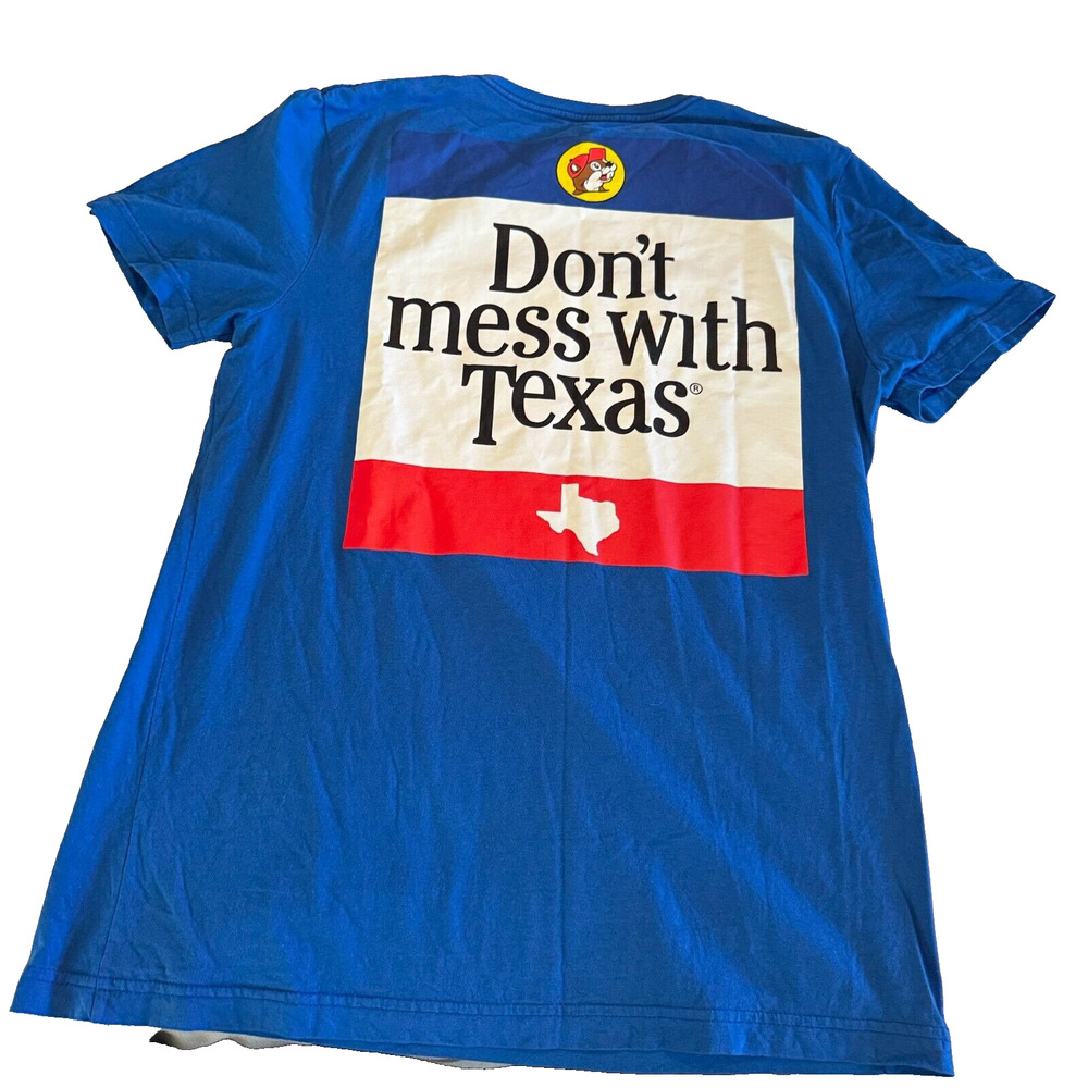 Buc-ees T-Shirt Sz L "Don't Mess with Texas" Blue Red short sleeve